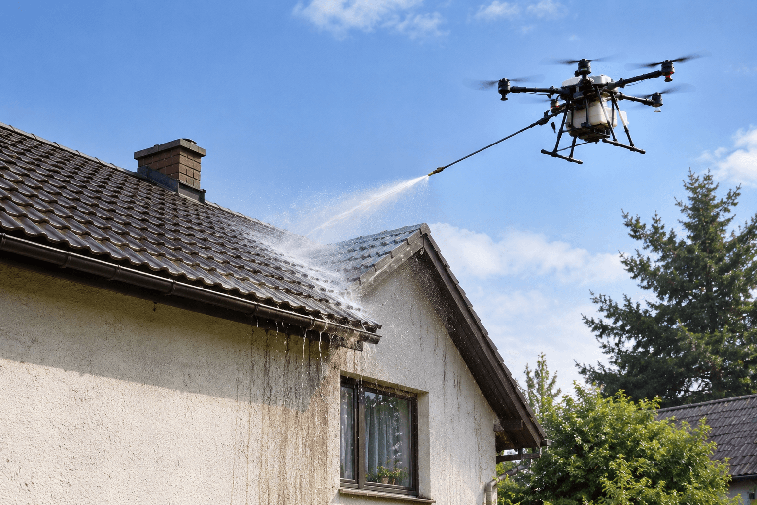 mycie dachu dronem